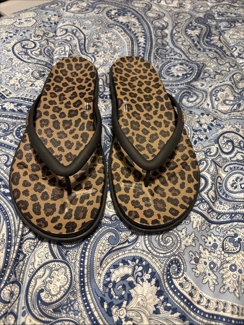 CROCS Leopard Print Flip Flop Sandals in Brown and Black